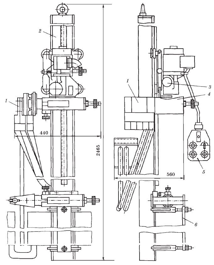 Схема аппарата А-1517 подвесного типа для электрошлаковой сварки пластинчатым электродом